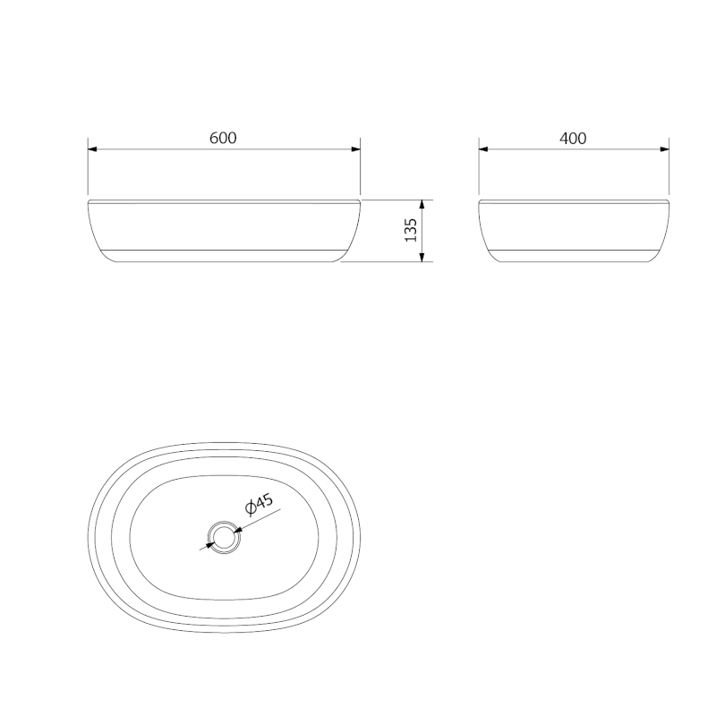 PRIORI keramické umyvadlo na desku, 60x40 cm, černá s modrým vzorem PI026