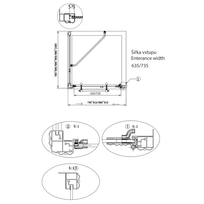 ANTIQUE boční stěna 800mm, ČIRÉ sklo, bronz GQ5680C