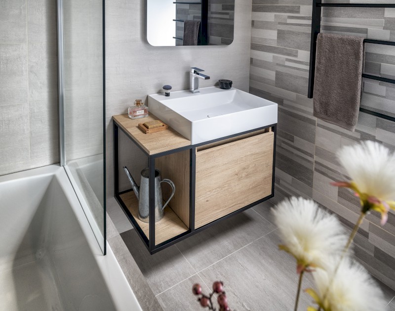 SKARA umyvadlová skříňka 80x49,5x46,5cm, černá mat/dub Alabama CG003-2222