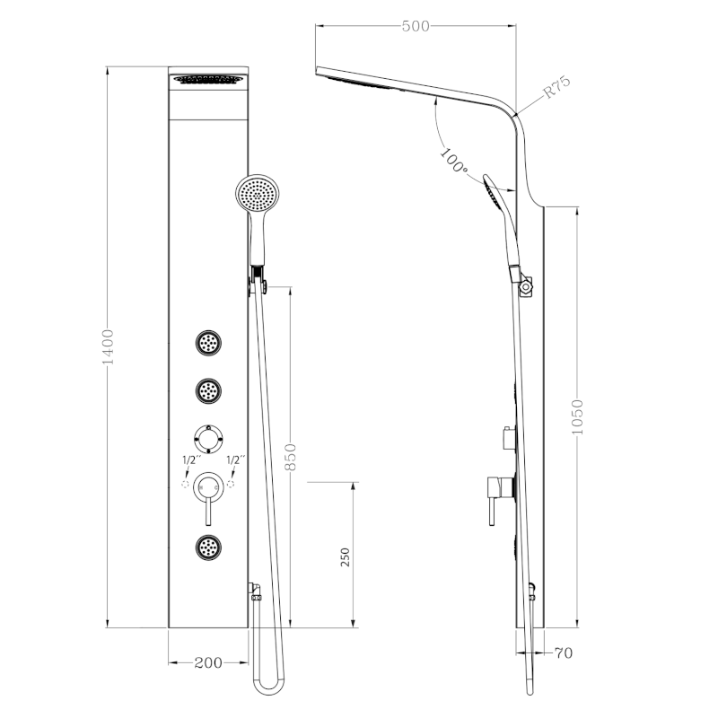 TUSA sprchový panel 200x1400mm, stříbrná SL680