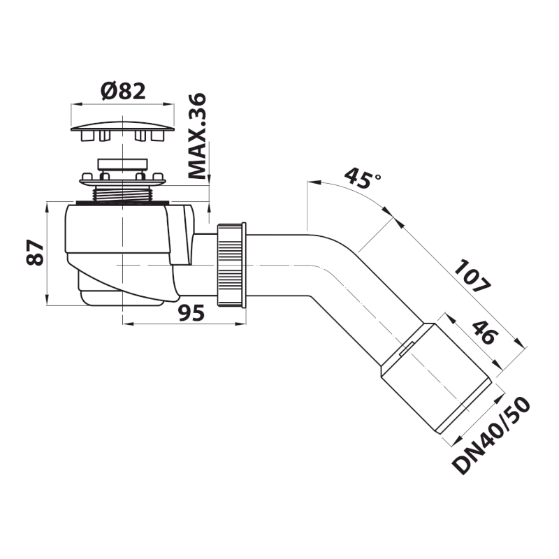Vaničkový sifon, průměr 50mm, DN40/50, krytka nerez lesk 162.540.3