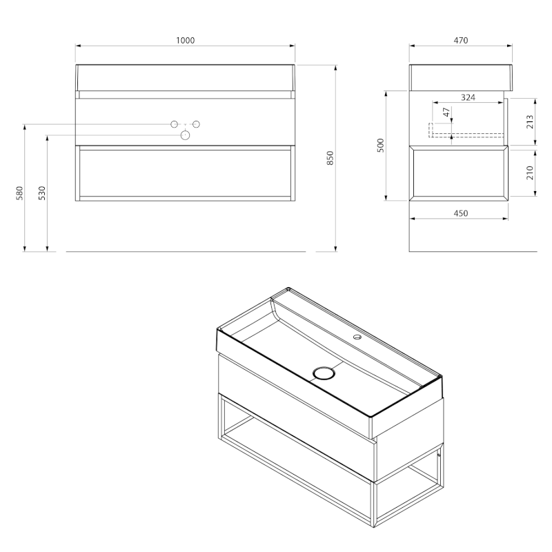 SKARA umyvadlová skříňka 100x50x45cm, černá mat/dub alabama CG009-2222