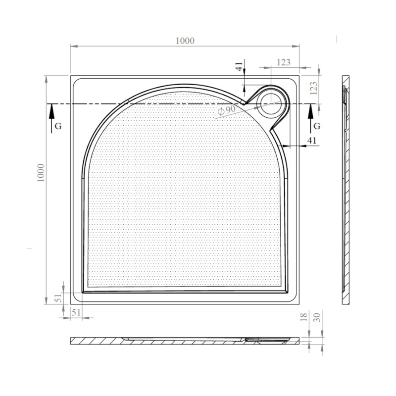 LARCA sprchová vanička z litého mramoru, čtverec 100x100cm, bílá PL001
