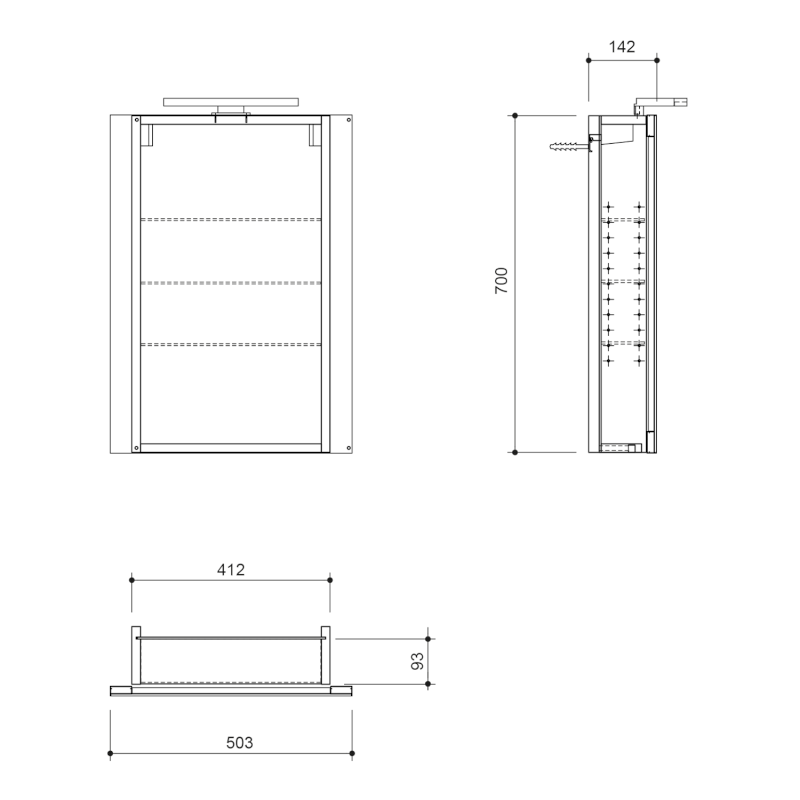 GRETA galerka s LED osvětlením, 50x70x14cm, černá mat GR055-0035