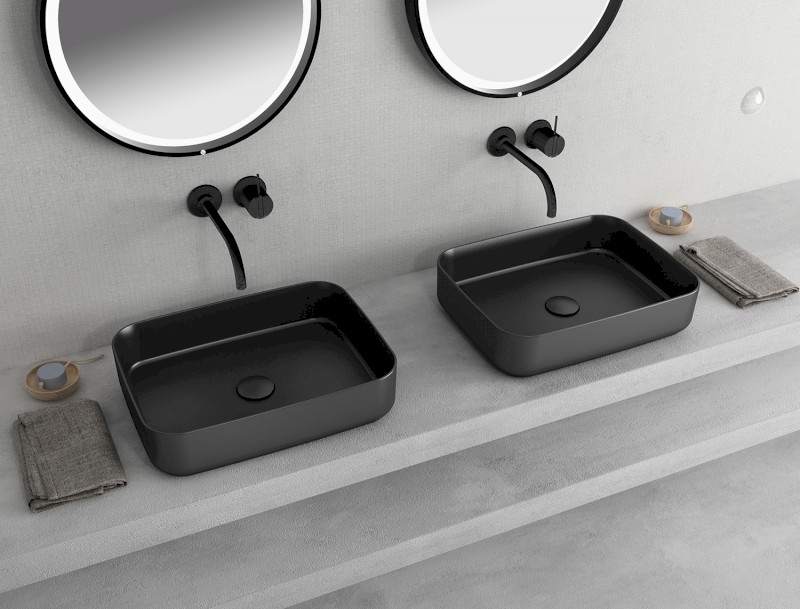 INFINITY RECTANGLE keramické umyvadlo na desku, 50x36cm, černá mat 10NF65050-2N