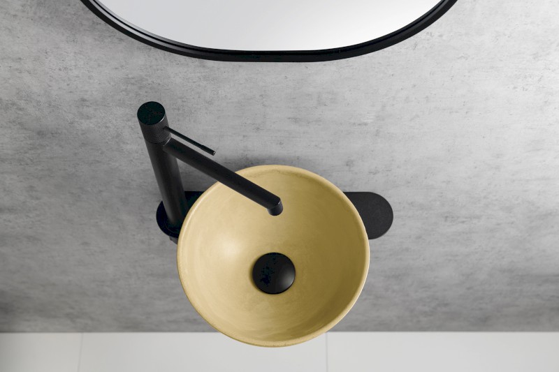 MINOR betonové umývátko na desku, Ø 26cm, žlutá mat MR26022