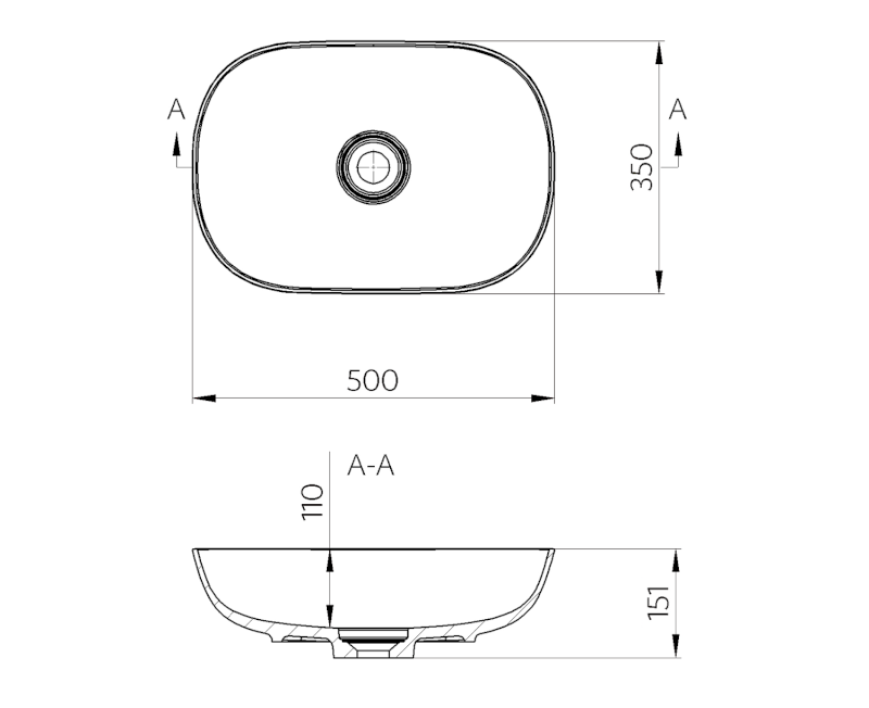ERIDAN umyvadlo na desku, litý mramor, 50x35cm, kryt výpusti, bílá ER500