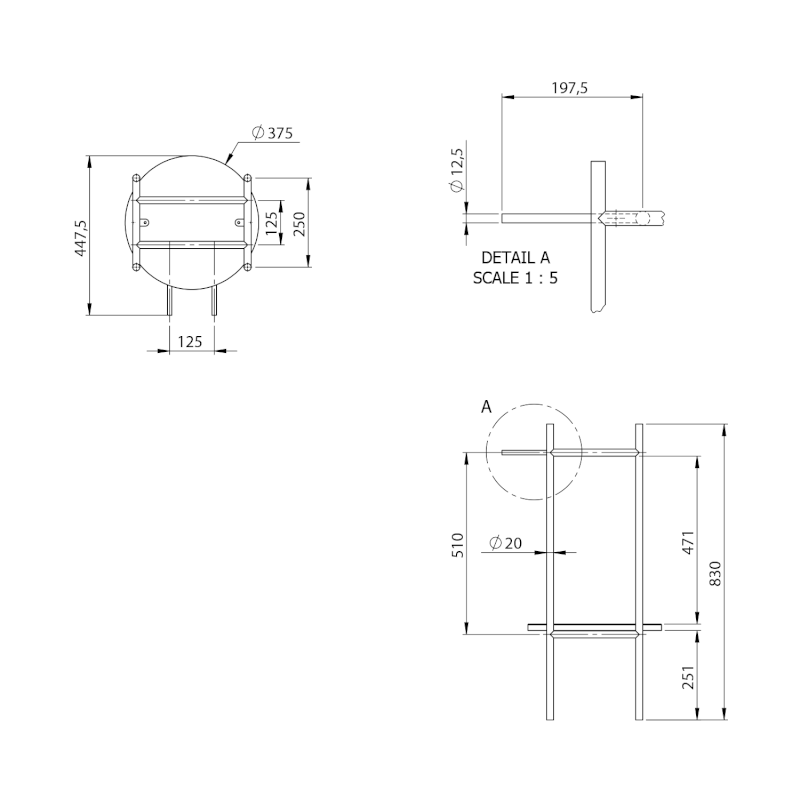 PUNO podstavec pod kulatá umyvadla 375x830x448xmm, černá SKA380-2