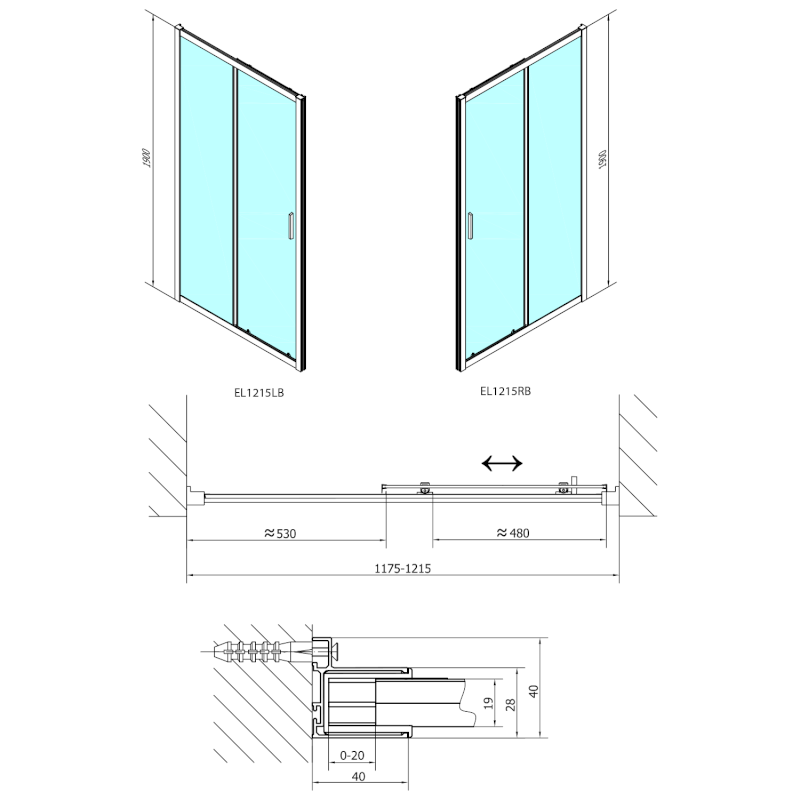 EASY BLACK sprchové dveře 1200mm, čiré sklo EL1215B