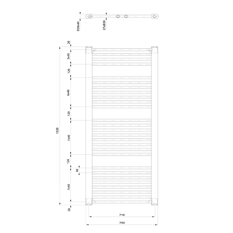 DIRECT otopné těleso s bočním připojením 750x1320 mm, bílá ILR37T