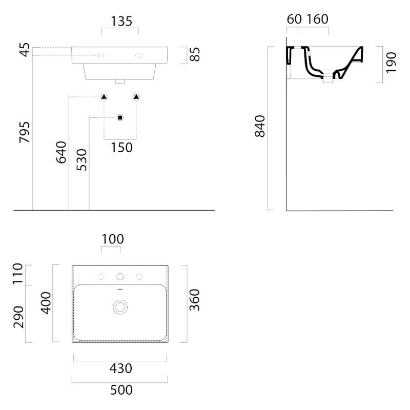 NUBES keramické umyvadlo 50x40cm, černá mat 9682126
