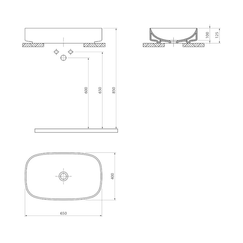 MATTEO keramické umyvadlo na desku 65x40cm, bílá 3064-KL