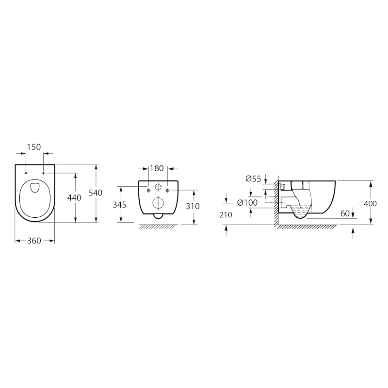GLANZ závěsná WC mísa, Vortex Rimless, 36x52,5cm, bílá 201.336.4