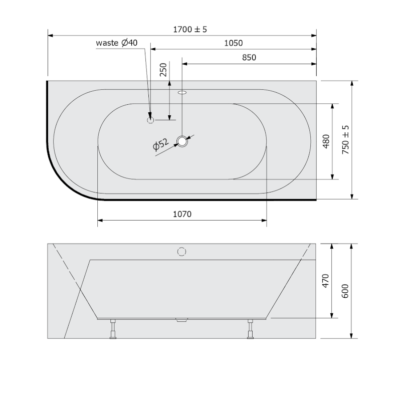 VIVA R MONOLITH asymetrická vana 170x75x60cm, bílá/verde 78119M.44