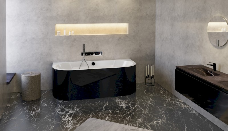 VIVA D MONOLITH nástěnná stojící vana 170x75x60cm, bílá/černá 89119MB