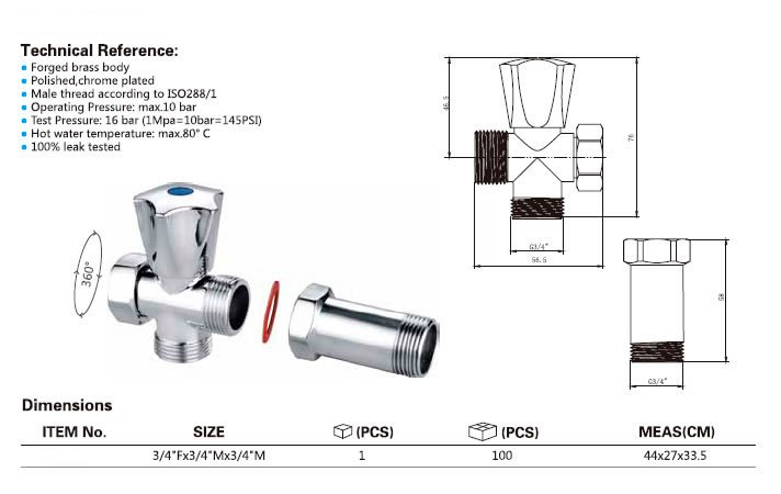 Pračkový ventil před nástěnnou baterii se zpět. ventilem 3/4