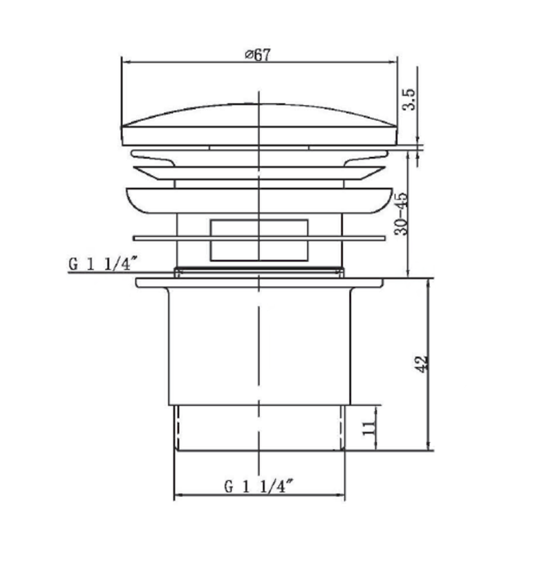 Umyvadlová výpust 5/4“, click-clack, velká zátka, 30-45mm, chrom CV1007