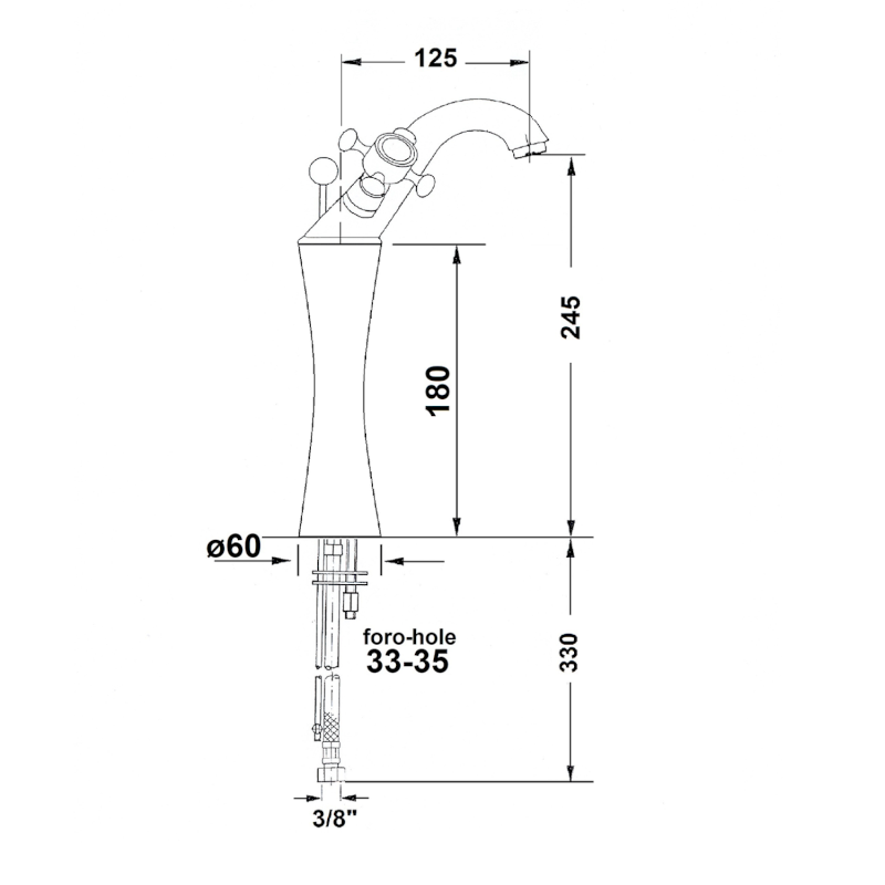 ANTEA stojánková umyvadlová baterie vysoká s výpustí, výška 245mm, chrom 3171L
