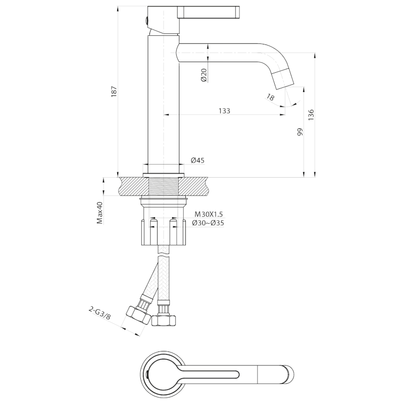 ICONIC stojánková umyvadlová baterie, měď mat AF002PG