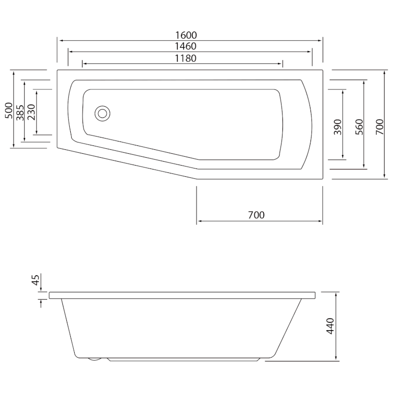 OPAVA vana 160x70x44cm, pravá, bílá A1671