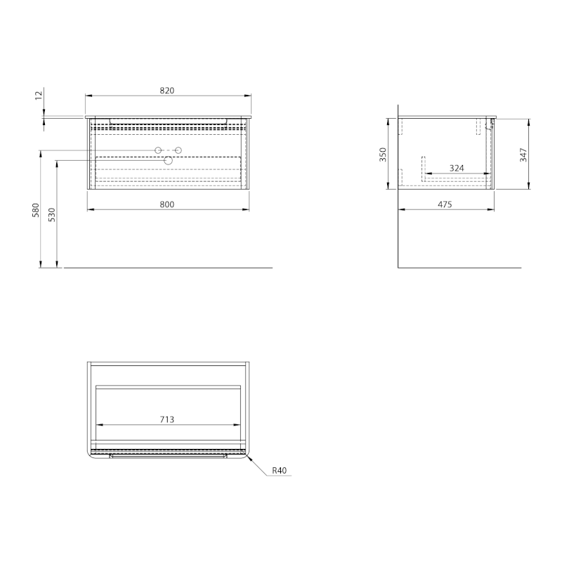 KERALA umyvadlová skříňka 80x35x47,5cm, 1x zásuvka, agila KR080-4343