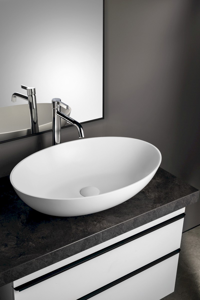 BANERA OVAL umyvadlo na desku, litý mramor, 60x40cm, bílá mat 14397MAT