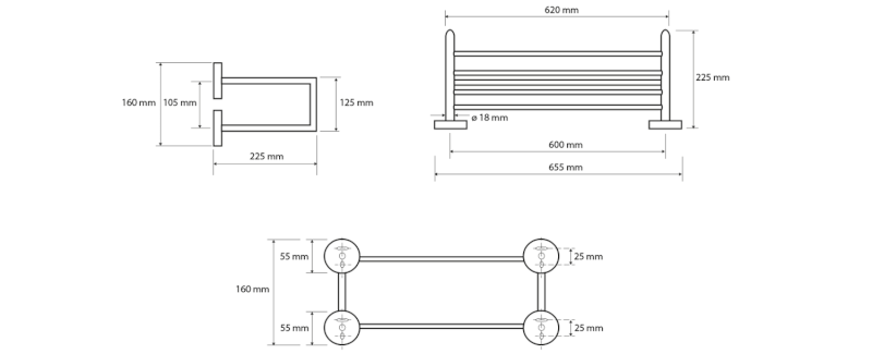 X-ROUND polička na ručníky dvojitá s hrazdou 600x160x225mm, chrom XR416
