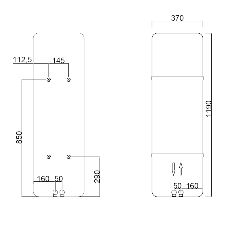 TABELLA otopné těleso 370x1190 mm, černá mat MI1139