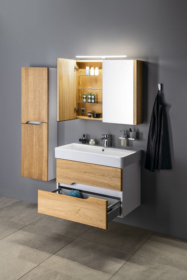 MEDIENA umyvadlová skříňka 76x51x48,5cm, bílá mat/dub natural MD082