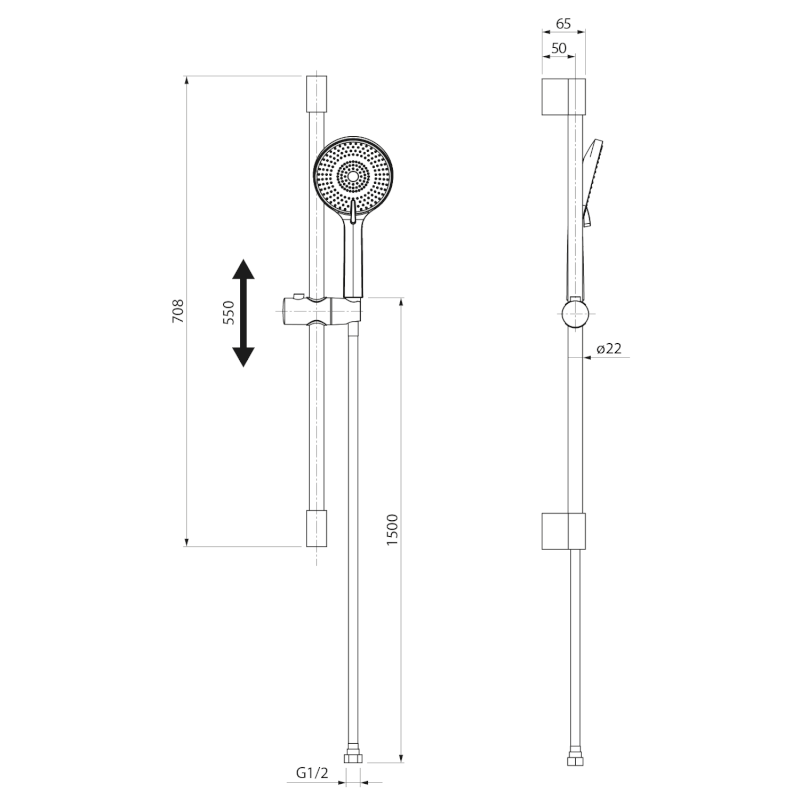 Sprchová souprava, posuvný držák 708mm, měď mat SC715PG