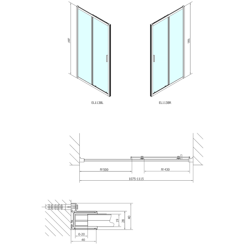 EASY sprchové dveře 1100mm, sklo Brick EL1138