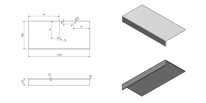 TAILOR rockstone deska 140x50 cm, provedení límce F TR140F