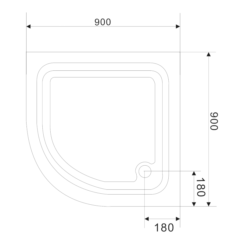 Sprchová samonosná vanička akrylátová, čtvrtkruh 90x90x15cm BTTR90
