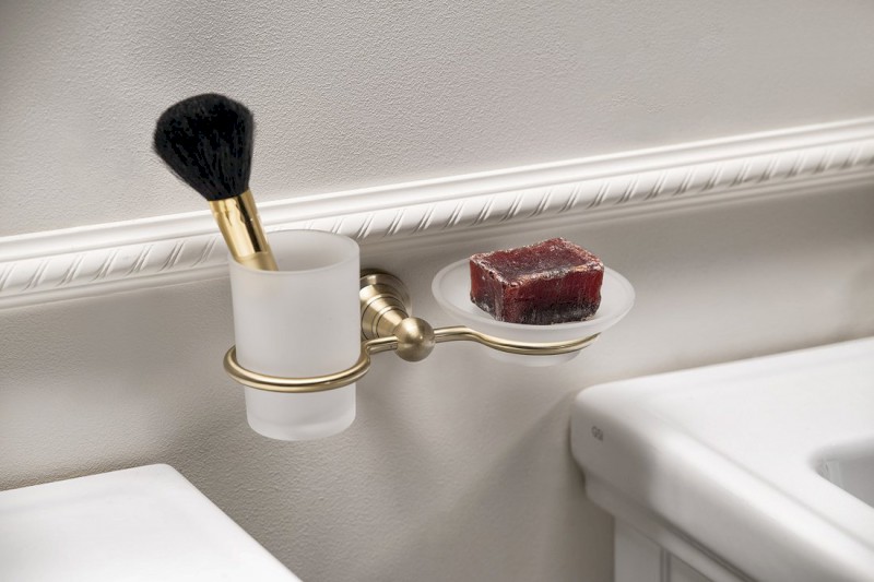 DIAMOND držák kartáčků s mýdlenkou, mléčné sklo, bronz 1318-04