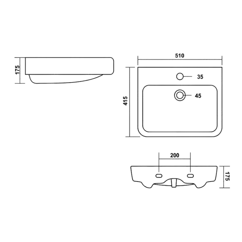 VIBRANT keramické umyvadlo 51x42cm, bílá 201.095.0
