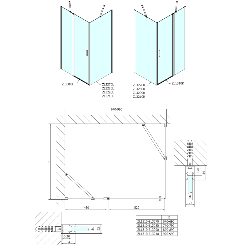 ZOOM sprchové dveře 1000mm, čiré sklo ZL1310