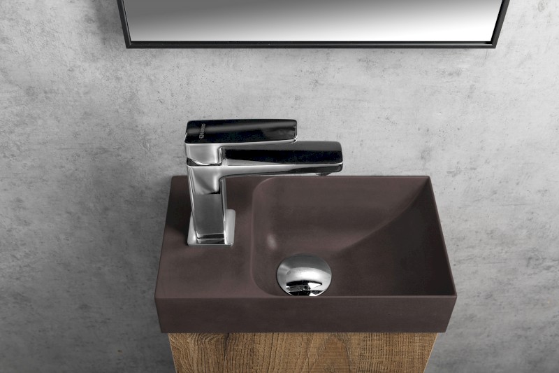 PICCOLINO betonové umývátko 30,8x17cm, baterie vlevo, tmavě hnědá mat PK30015