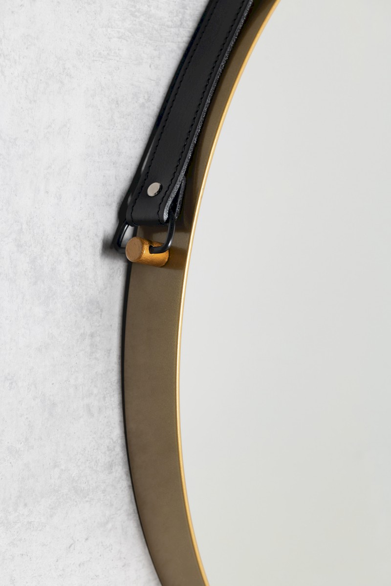 ORBITER kulaté zrcadlo s koženým páskem ø 60cm, zlato mat ORT060G