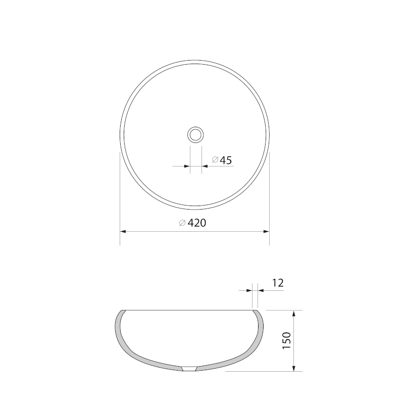 GAVIOTA skleněné gravírované umyvadlo na desku Ø 42cm, černá TY306