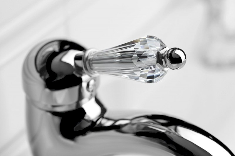 KIRKÉ CRYSTAL stojánková umyvadlová baterie s výpustí, páčka krystal, chrom KI02KC