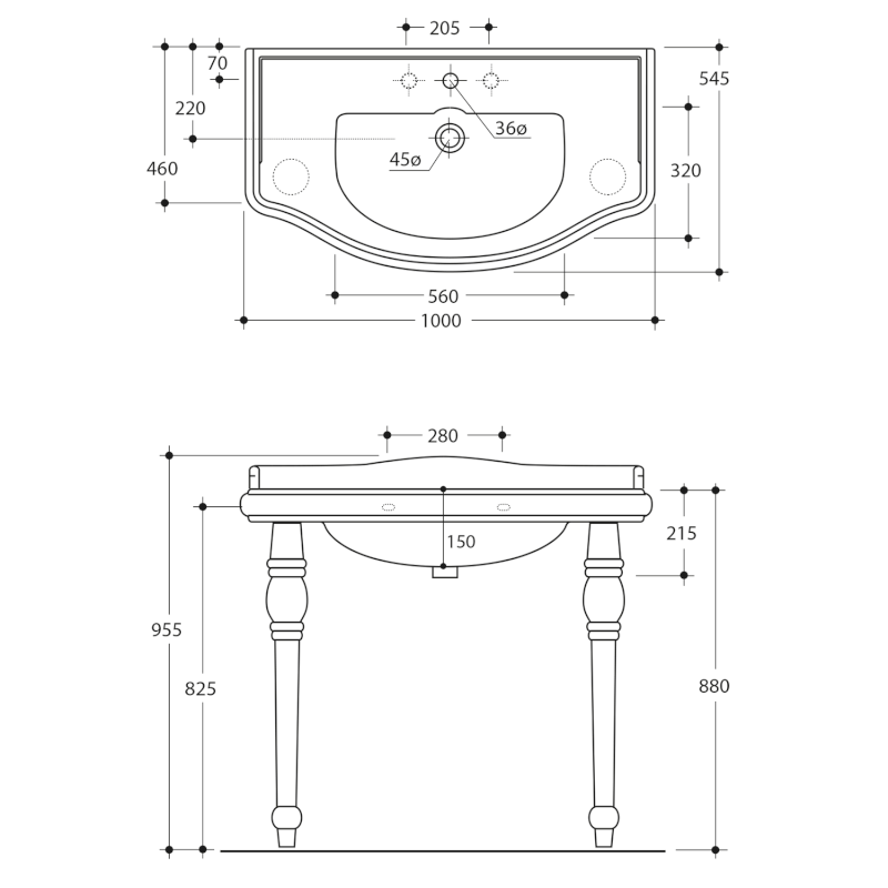 RETRO keramické umyvadlo 100x54,5cm, 3 otvory, bílá 105001-3