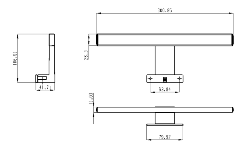 SERAPA LED svítidlo 5W, 230V, 300x40x100mm, IP44, plast, chrom SA147