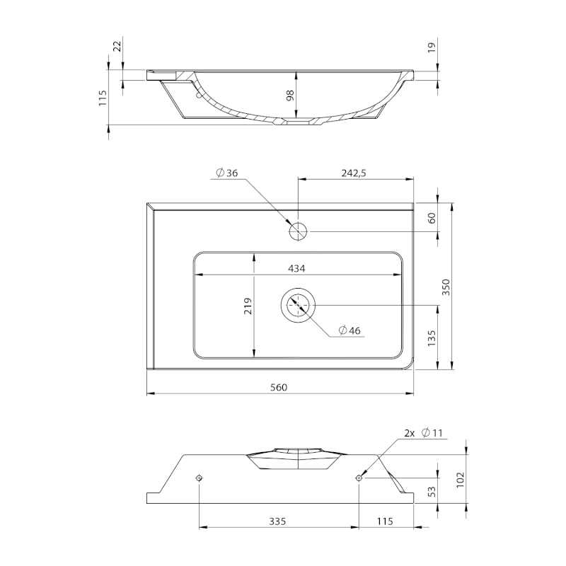 ARANA umyvadlo rohové, litý mramor, 56x35cm, levé, bílá AN055