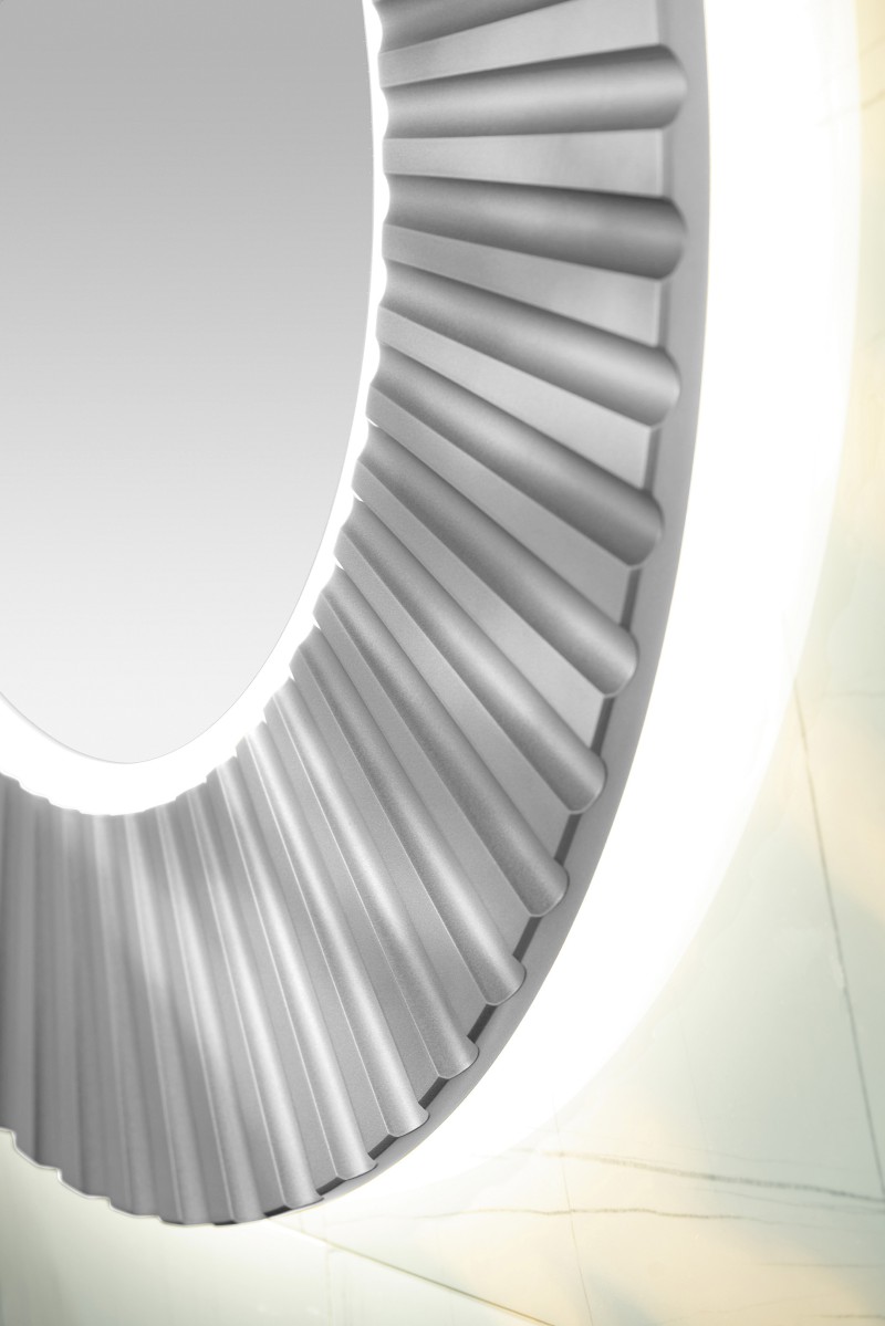 PRIDE STRIP kulaté zrcadlo s LED osvětlením v rámu ø 90cm, stříbrná PD952