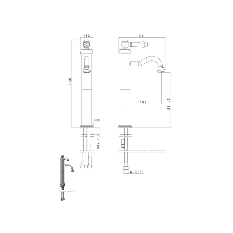 VIENNA stojánková umyvadlová baterie vysoká, bronz VO006BR