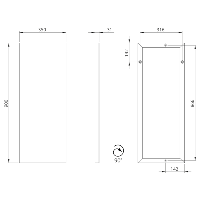 AROWANA zrcadlo v rámu 35x90cm, chrom AW3590