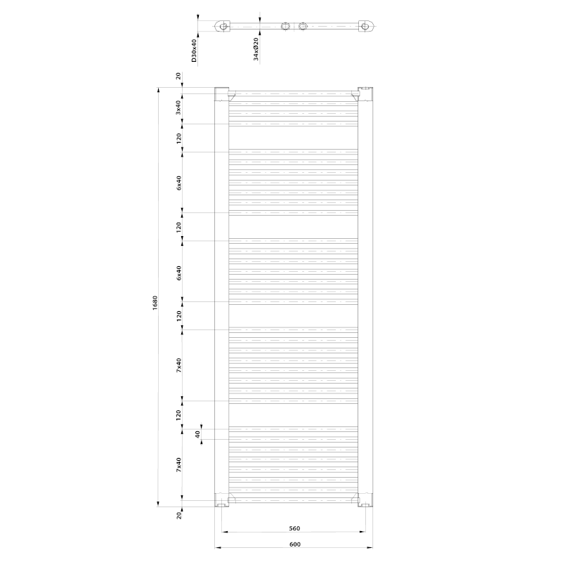 DIRECT otopné těleso s bočním připojením 600x1680 mm, bílá ILR66T