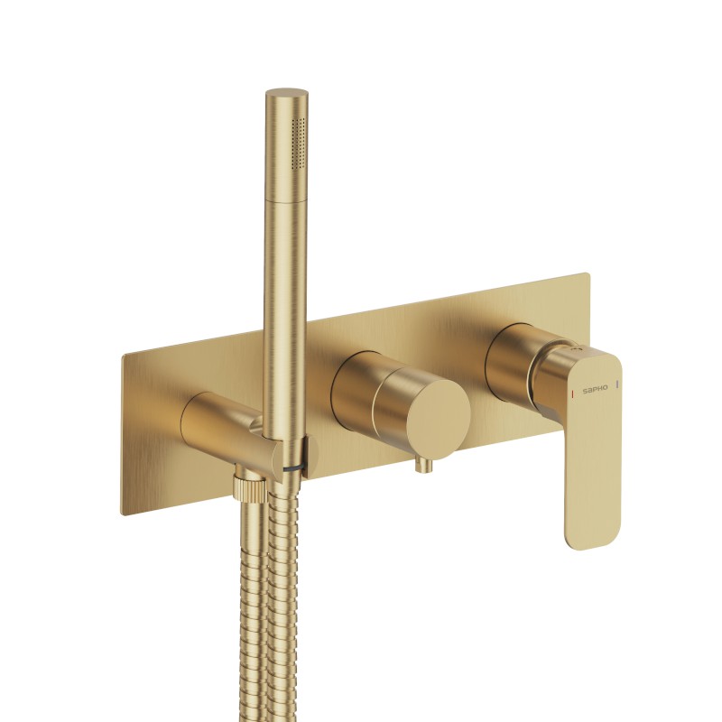 SPY podomítková sprchová/vanová baterie s ruční sprchou, 2 výstupy, zlato mat PY52/19