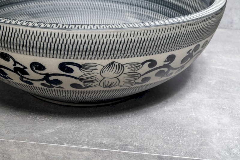 PRIORI keramické umyvadlo na desku, Ø 41 cm, modrá se vzorem PI036