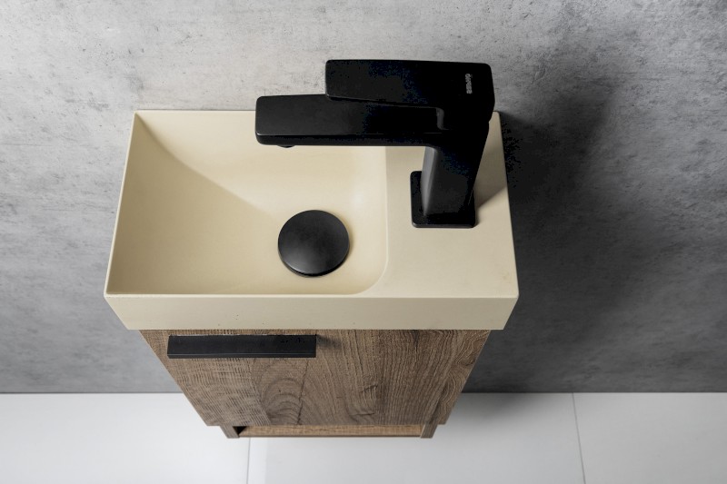 PICCOLINO betonové umývátko 30,8x17cm, baterie vpravo, žlutá mat PK30522